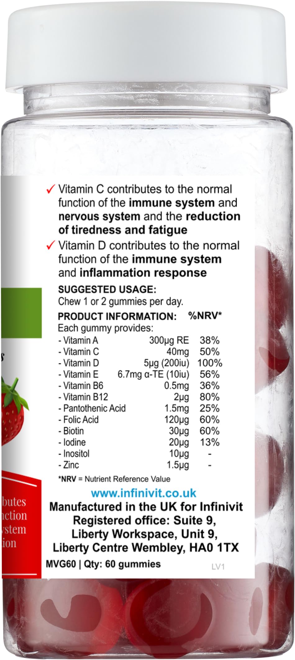 InfiniVit - VitaBerry Boost Multivitamins Gummies for Men, Women, High Strenght, 60 Gummies