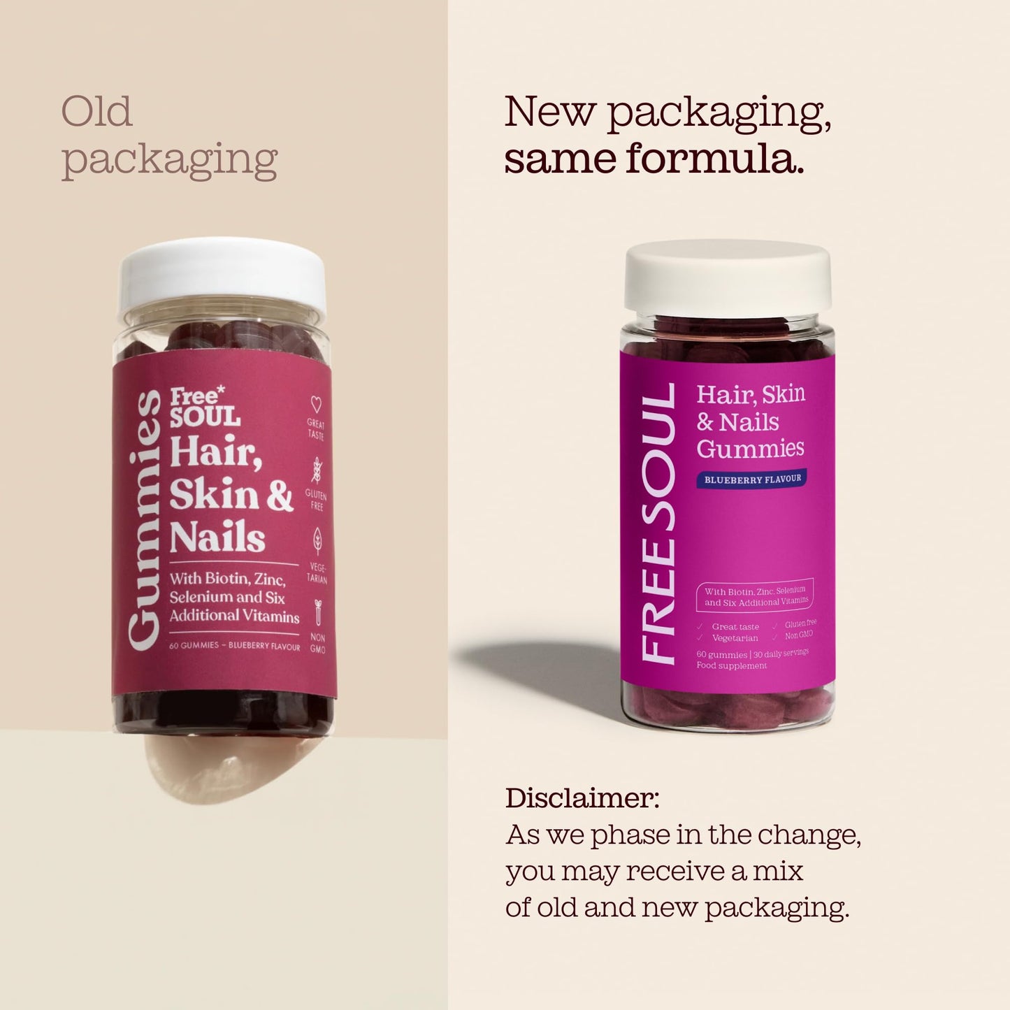Free Soul Biotin Hair Supplement | Delicious Hair, Skin & Nails Gummies | Chewable Hair, Skin, and Nails Vitamins | Biotin with Vitamins B6, B12, Zinc, Selenium, E, A, C & D | 60 Gummies
