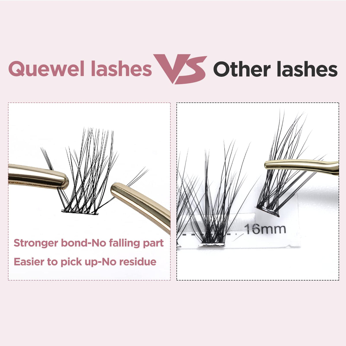 QUEWEL Lash Clusters 72 Pcs Wide Stem Cluster Lashes Mix8-16mm DIY Eyelash Extension Individual False Eyelashes Soft & Do Not Break for Personal Makeup Use at Home(QUH-S019-Mix8-16mm)