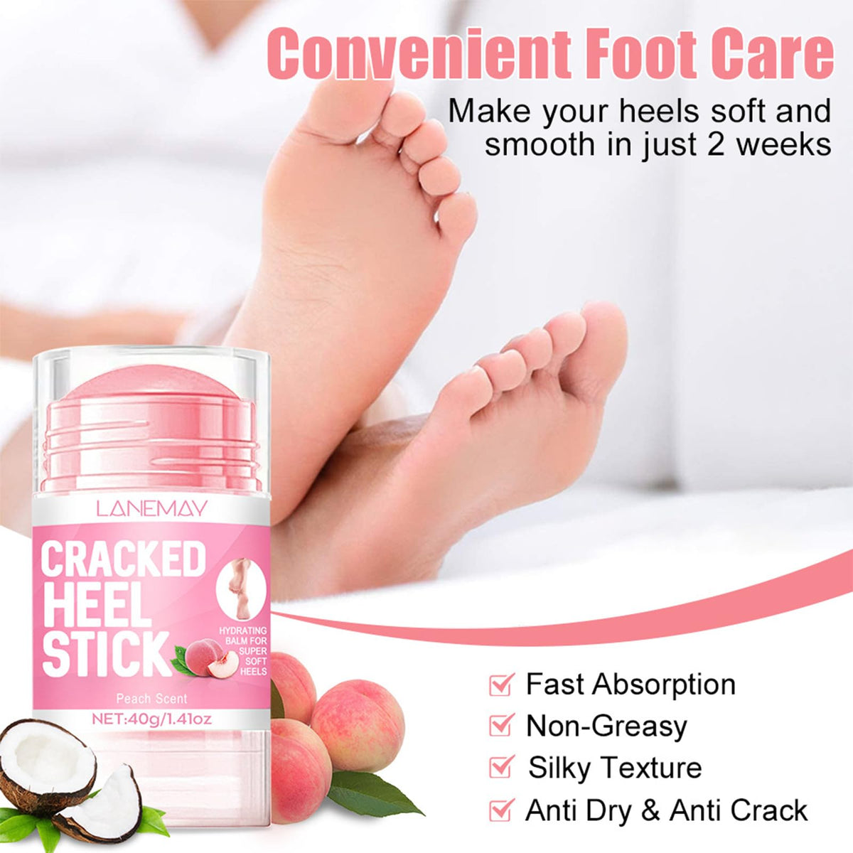 Petansy Hand and Foot Repair Cream, Peach Scented Cracked Heel Stick Balm + Urea Cream Stick, Hand and Foot Cream For Calluses and Dry Feet, Dry Hands & Rough Knees for Women & Men