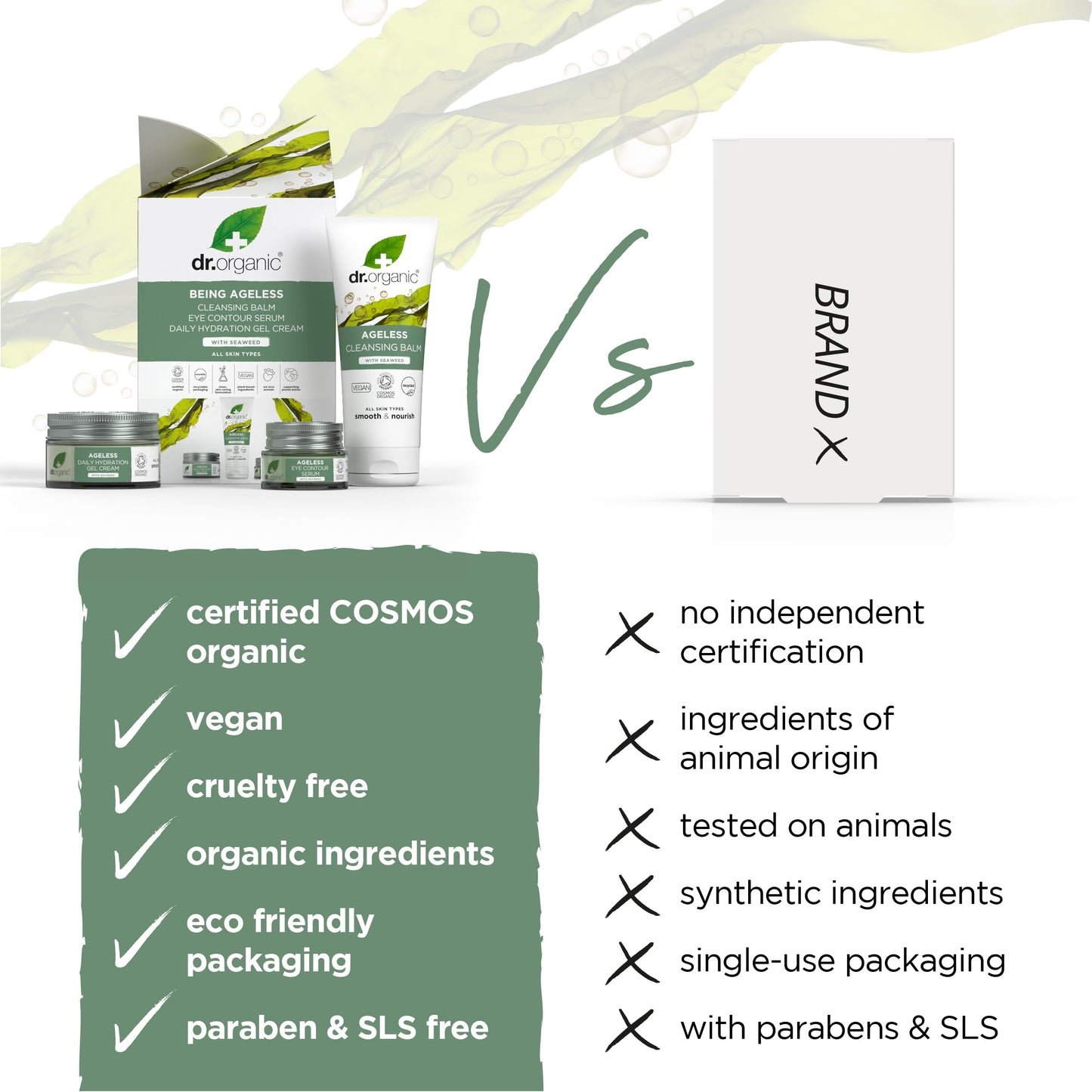 DR ORGANIC Dr Organic Ageless Skincare Set with Organic Seaweed Cleansing Balm, Face Cream & Eye Serum, Moisturising, Fine Lines, Wrinkles, Gift Set, Vegan, Cruelty-Free, Paraben & SLS-Free, Certified Organic
