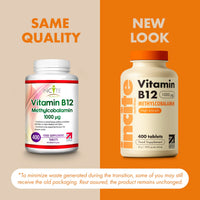 Incite Nutrition Vitamin B12 Tablets 1000 mcg. +1 Year Supply of High Strength Methylcobalamin. Boost Energy and Support Nervous System. Easy to Swallow, Non-GMO, and Suitable for Vegetarians & Vegans