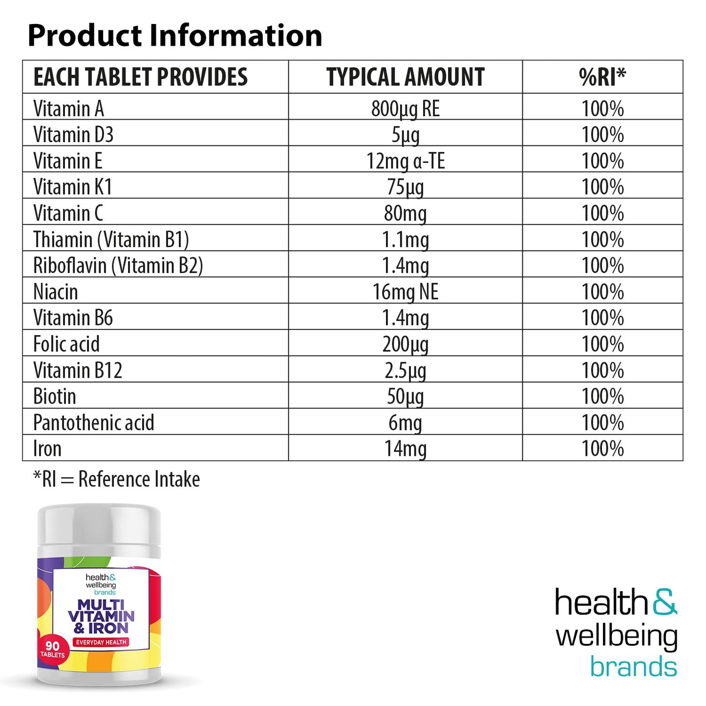 Club Vits Multivitamin & Iron (180) 2 x 90 Easy to Swallow Tablets (180) with Vitamins A,B,D,C,E and Minerals, One a Day, Support for Immune System,