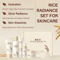 Rice Skincare Set 5PCS,Birthday Gifts for Women,Firming & Moisturizing Skin,Improved Skin Elasticity,Glow Radiance Kits with Toner,Glow Serum,Cleanser,Face & Eye Cream,Teenage Girls Gifts,Mum Gift Set