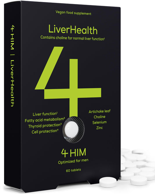 4 HIM LiverHealth Tablets – Choline 90mg & Artichoke 450mg for Liver Function – Selenium for Thyroid – 10-in-1 Complex with Zinc, D3, B6 & B2 – for Men – 60 Vegan Tablets – Lab Tested, GMP-Certified