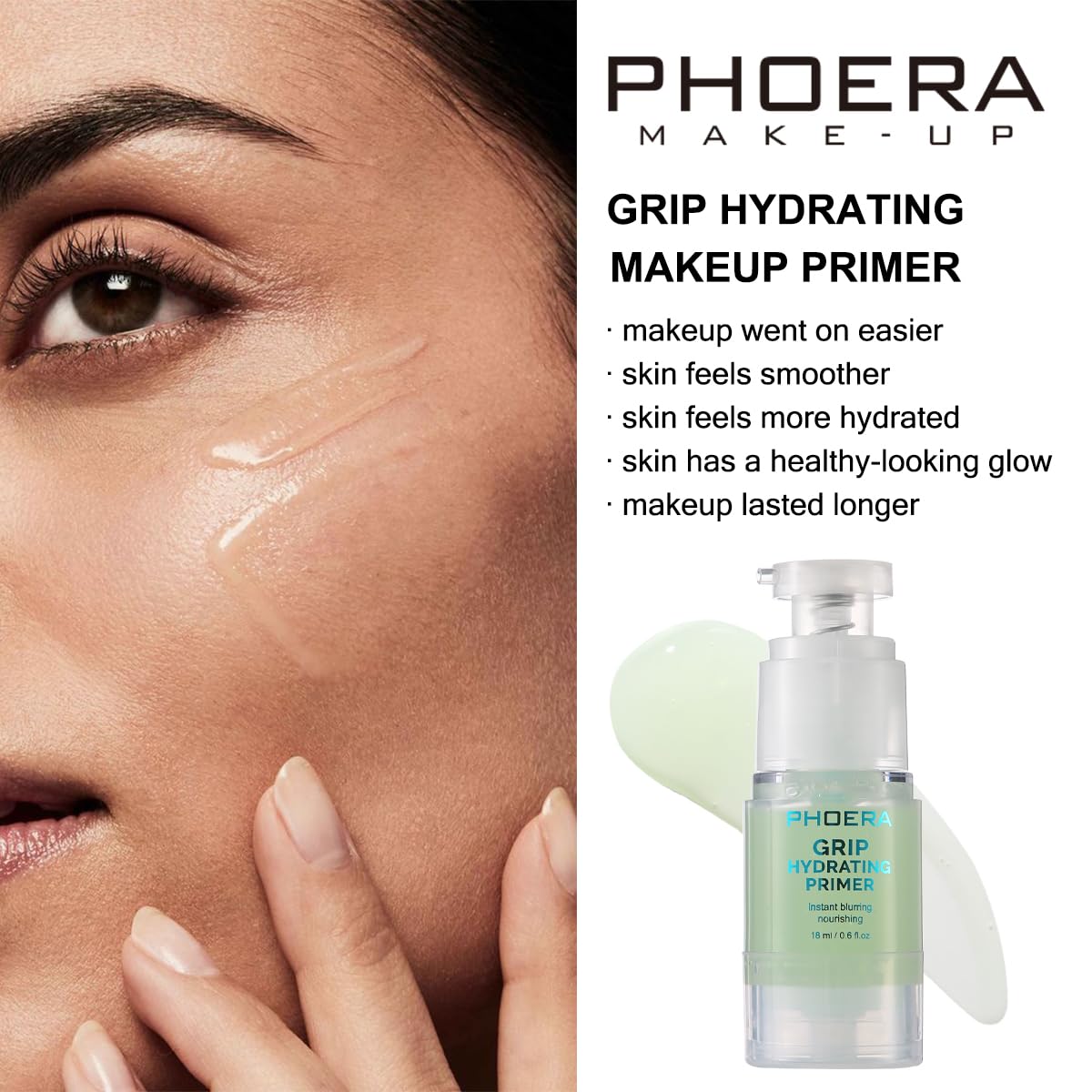 Phoera PHOERA Grip Hydrating Makeup Primer – 12H Longwear Face Primer, Hyaluronic Acid & Portulaca Oleracea Extract, Smooths & Hydrates For All Skin Types, Flawless Makeup Application, Oil-Free