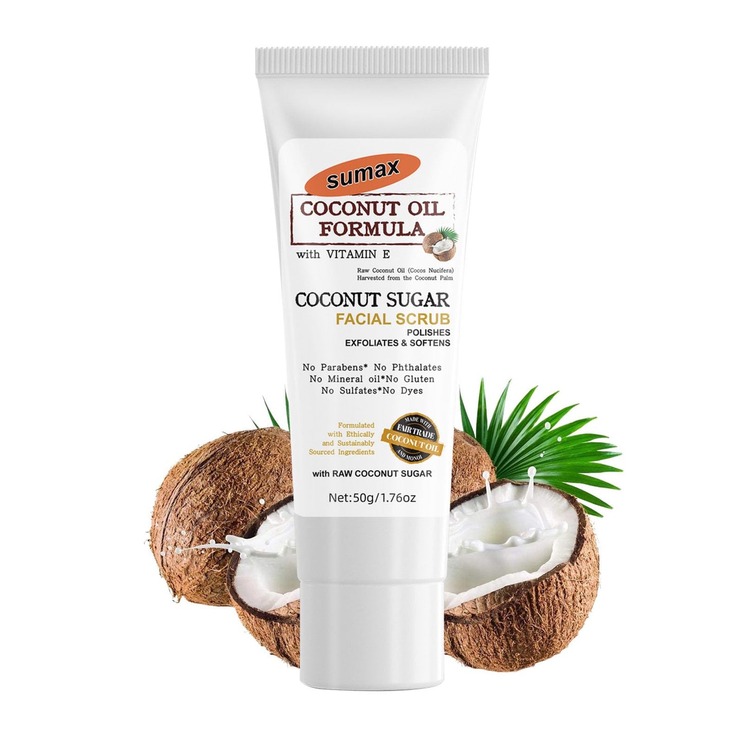Grospe Coconut Oil Facial Scrub Exfoliator with Natural Essence Coconut Sugar Facial Scrub Gentle Cleansing Moisturising Rejuvenating Glowing Skin Coconut Oil Formula Face Scrub 50g