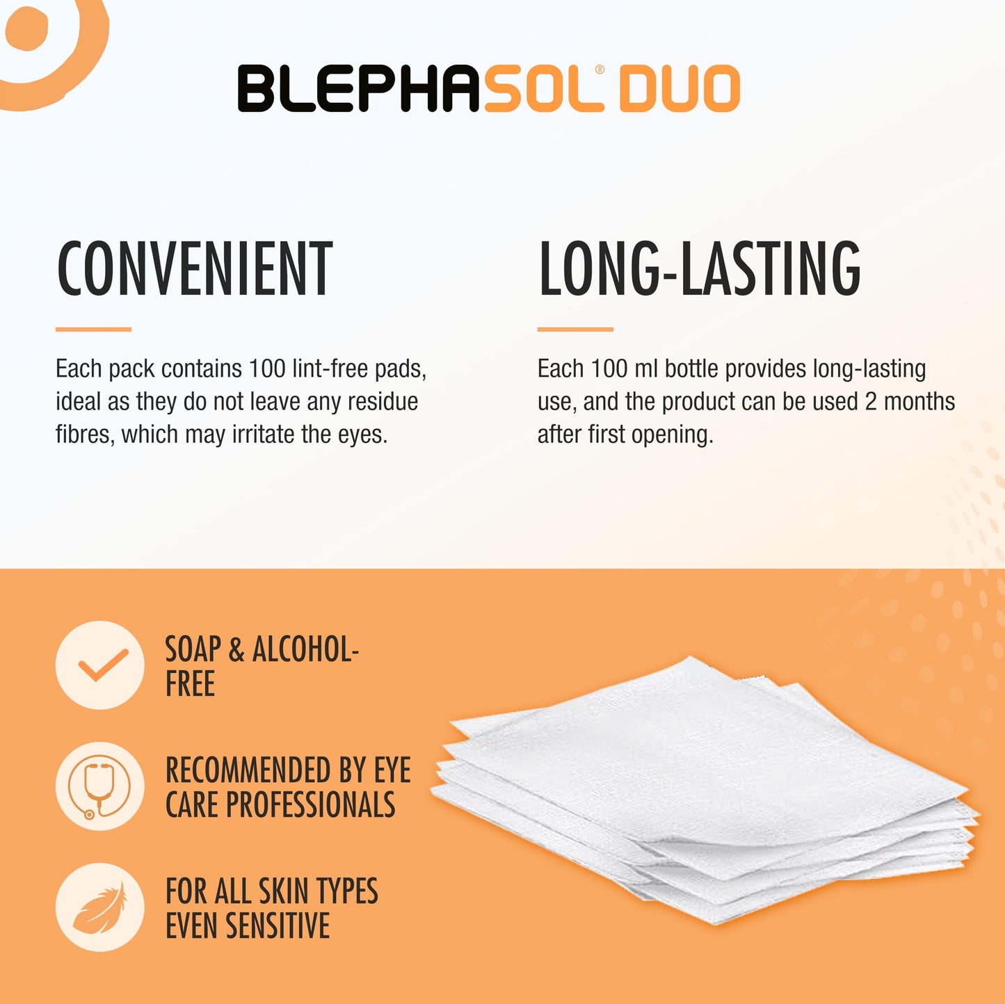 THEA PHARMA Blephasol Duo Micellar Eyelid Cleansing Lotion | Gentle, Effective Removal of Dirt & Makeup from sensitive Eyelids and Lashes | Perfume & Alcohol-Free | 3 PACK | 3 x 100 ml Bottle |300 Lint-Free Pads