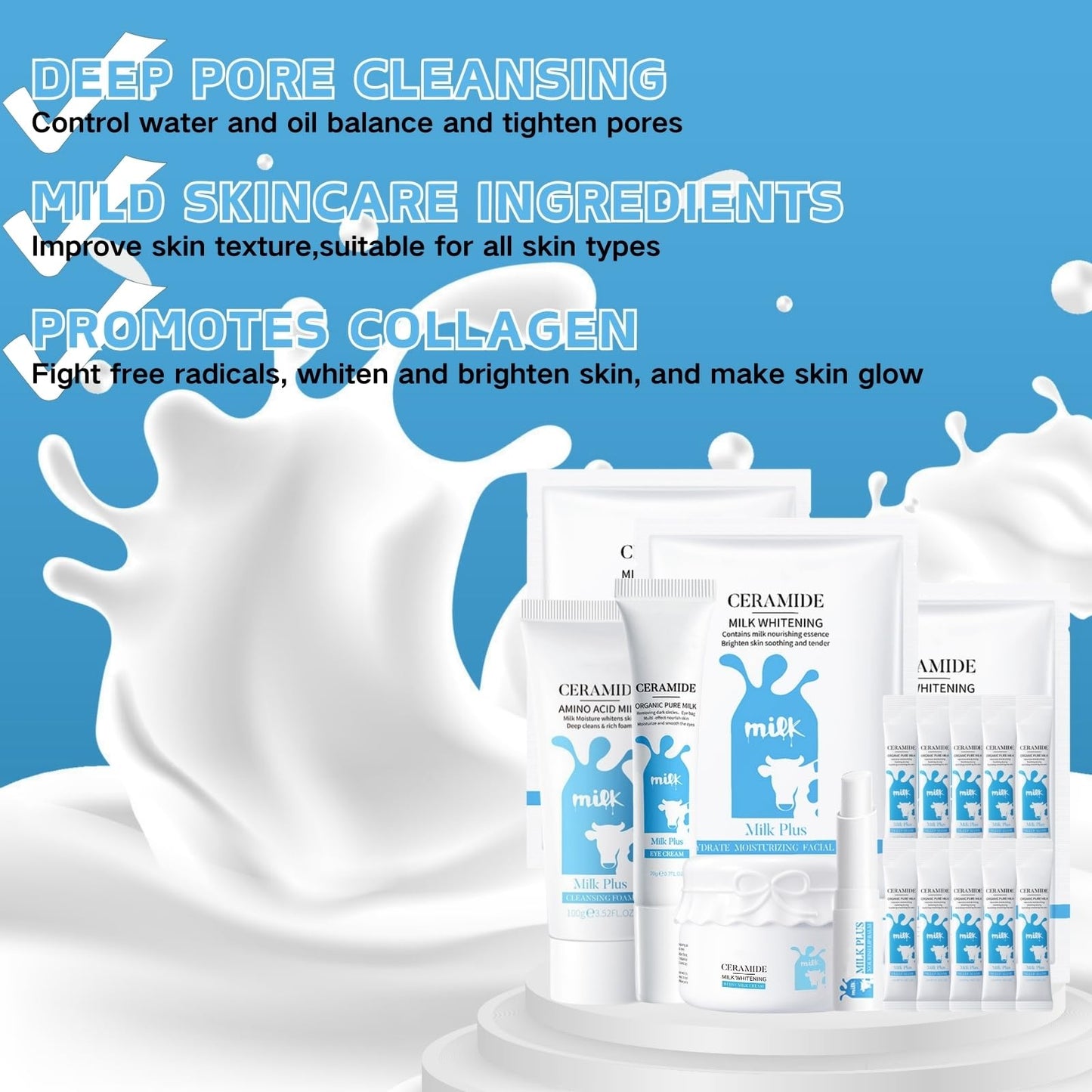 15PCS Milk & Ceramide Skincare Set,Milk Beauty Gift Sets for Teenage Girls with Cleanser,Face Cream,Eye Cream,Face Mask,Sleep Mask Lip Balm, Facial Kits for Women Wife Mom,Skin Care Sets & Kits