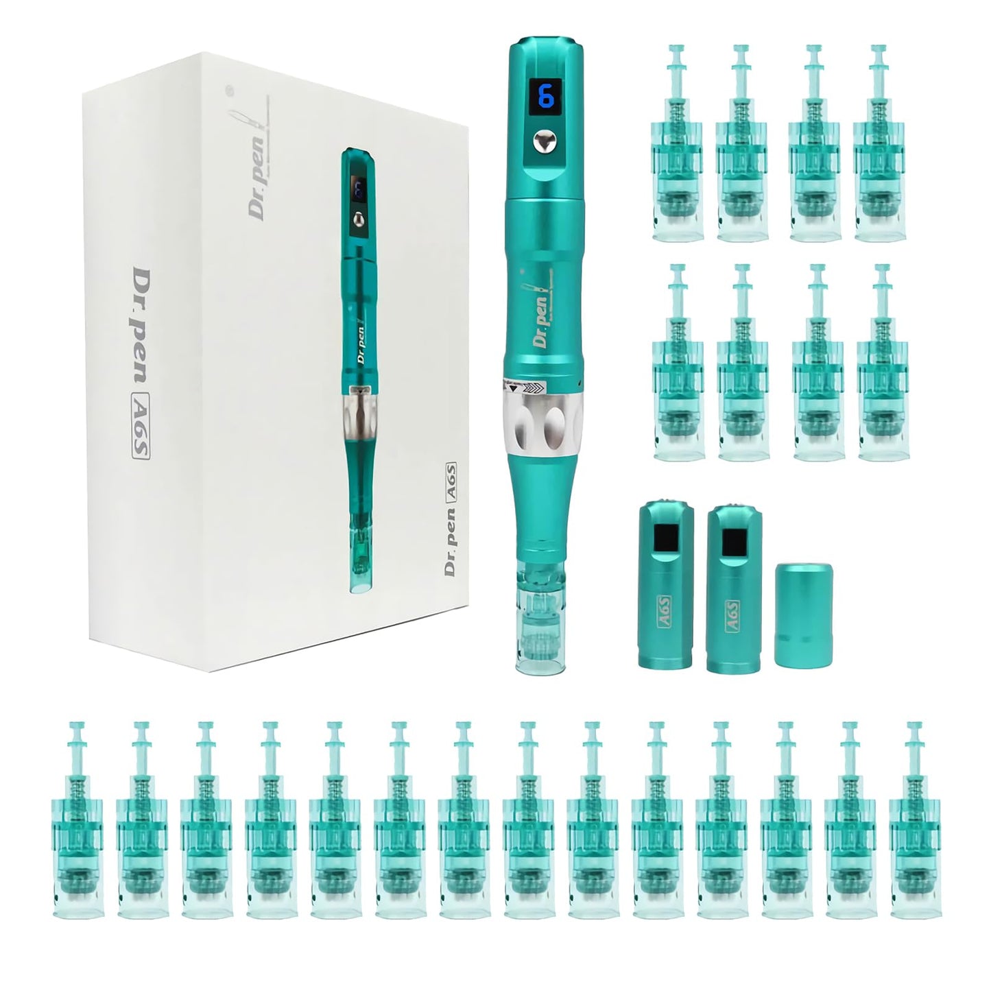 Lazzybeauty Dr.pen Microneedling, Professional Microneedling Pen A6S, Electric Wireless Micro Derma Machine with 12Pcs 16 Pin & 10Pcs 36 Pin Replacement Cartridges Needles, Skin Care Kit for Face and Body