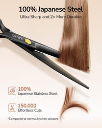 ULG Professional Hair Cutting Scissors Set – 16.5 cm Japanese Stainless Steel Barber Shears & Thinning Scissors with Comb, Clips & Case – at-Home Salon Haircut Kit for Men, Women, Kids, Black