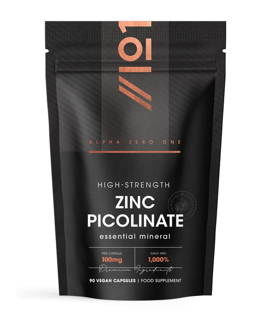 ALPHA01 Zinc Picolinate 100mg - Immune Suport Elemental Zinc Picolinate - 90 Vegan Capsules (3 Months Supply) - Resealable and Recyclable Pouch By Alpha01