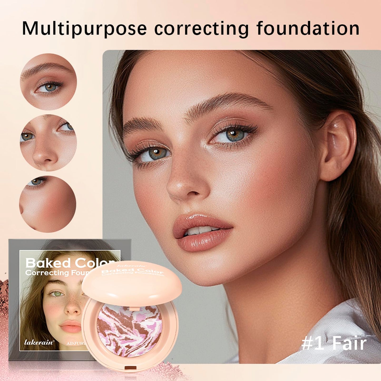 HOPHAT Baked Colour Correcting Powder Foundation – Lightweight Baked Foundation for Mature Skin, Neutralises Redness & Uneven Skin Tone, Natural Smooth Makeup (# 01 Fair)