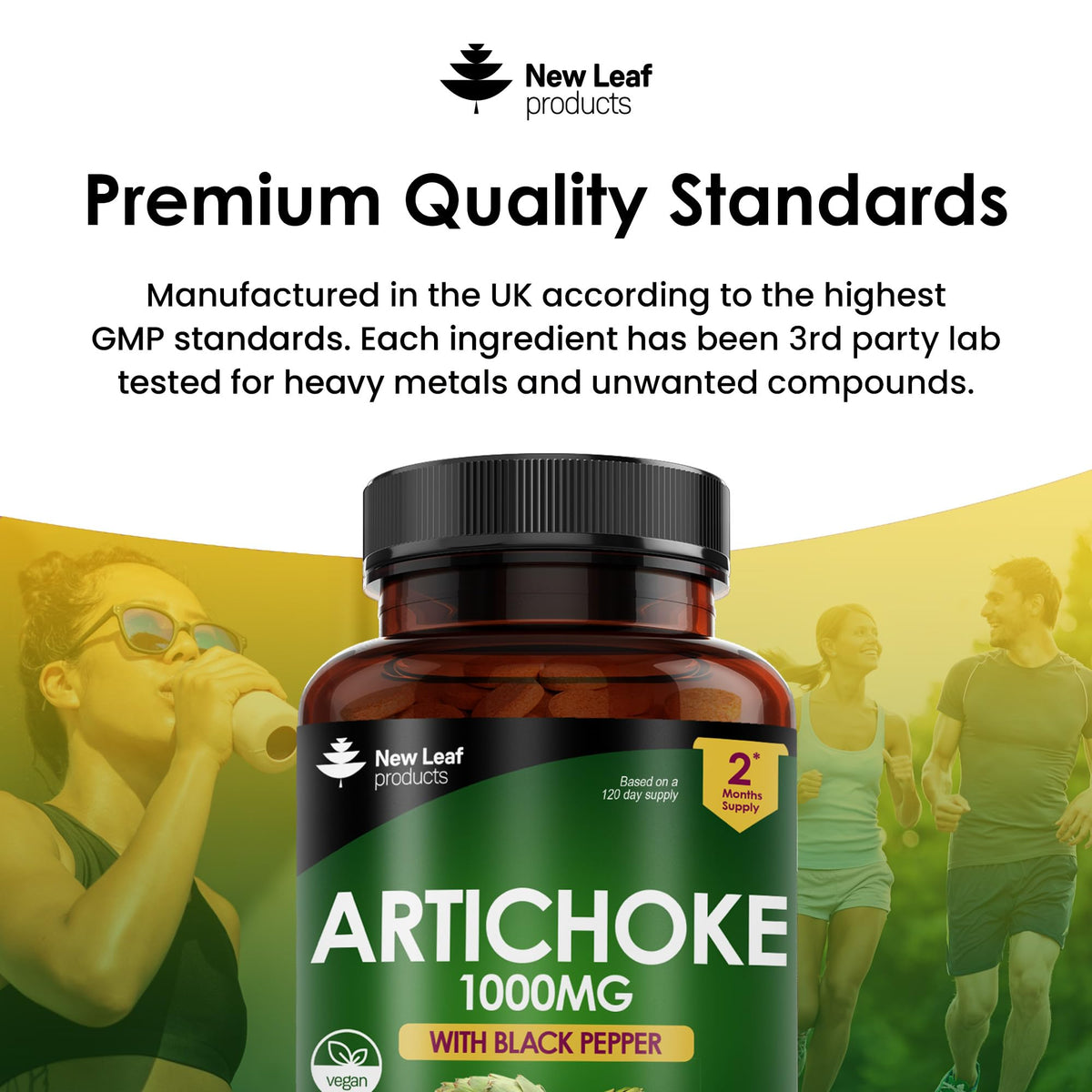 NEW LEAF PRODUCTS Artichoke Extract Tablets - 120 High Strength Artichoke Extract Tablets Enriched with Black Pepper - Artichoke Supplements No Inulin or Leaf Fibre - 5% Cynarin - 1000mg Made in UK