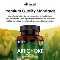 NEW LEAF PRODUCTS Artichoke Extract Tablets - 120 High Strength Artichoke Extract Tablets Enriched with Black Pepper - Artichoke Supplements No Inulin or Leaf Fibre - 5% Cynarin - 1000mg Made in UK