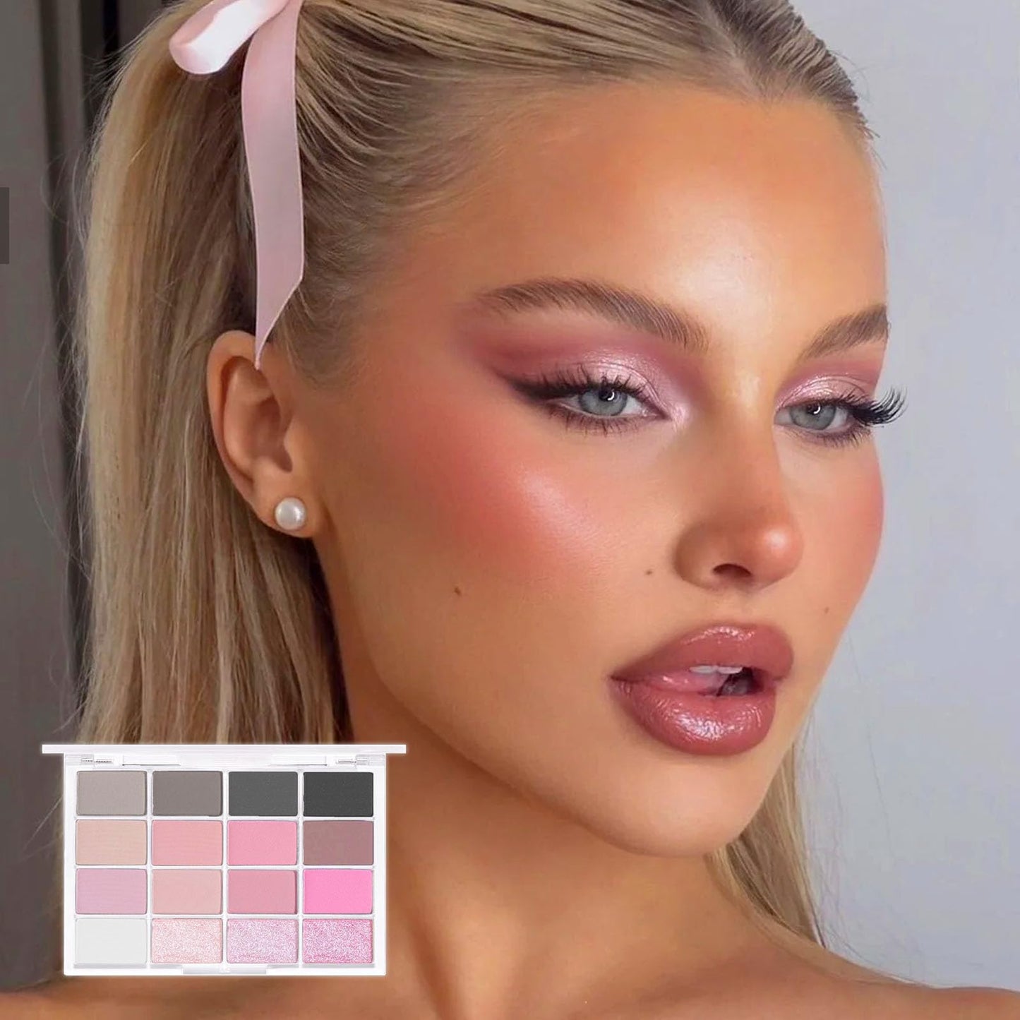 LYNTYAOU Pink Eyeshadow Palette Make-Up Palettes, Pink Black Shimmer Eye Shadow Pallets for Women, Glitter Eyeshadows 16 Colour Waterproof Long Lasting Highly Pigmented Cool Girl Eye Makeup