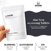 Ov OXFORD VITALITY Oxford Vitality Aloe Vera 10000mg Tablets | High Strength Extract with 3.75mg Aloverose | Vegan Supplement for Digestive and General Wellbeing Support | Pack of 120
