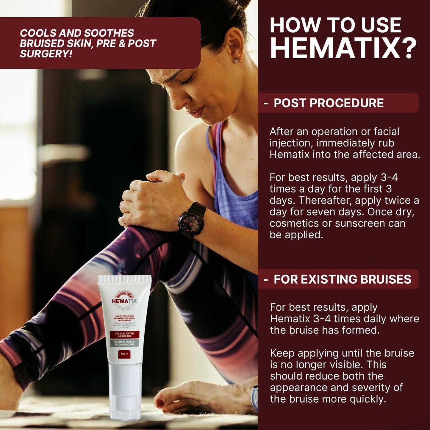 HEMATIX Hematix Bruise Cream - 30g - Clinically Proven Advanced Healing Formula with Glycerol and Menthol for Bruise Prevention - Powerful non-Arnica Bruise Treatment - High Strength Anti-Bruise Balm Gel