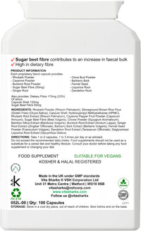 Vita Sharks VitaCol Cleanse & Clear Herba 12 - Fibre Enriched Vegetarian Herbal Colon Cleansing Formula. Increase Faecal Bulk with 12+ Kosher Herbal Ingredients