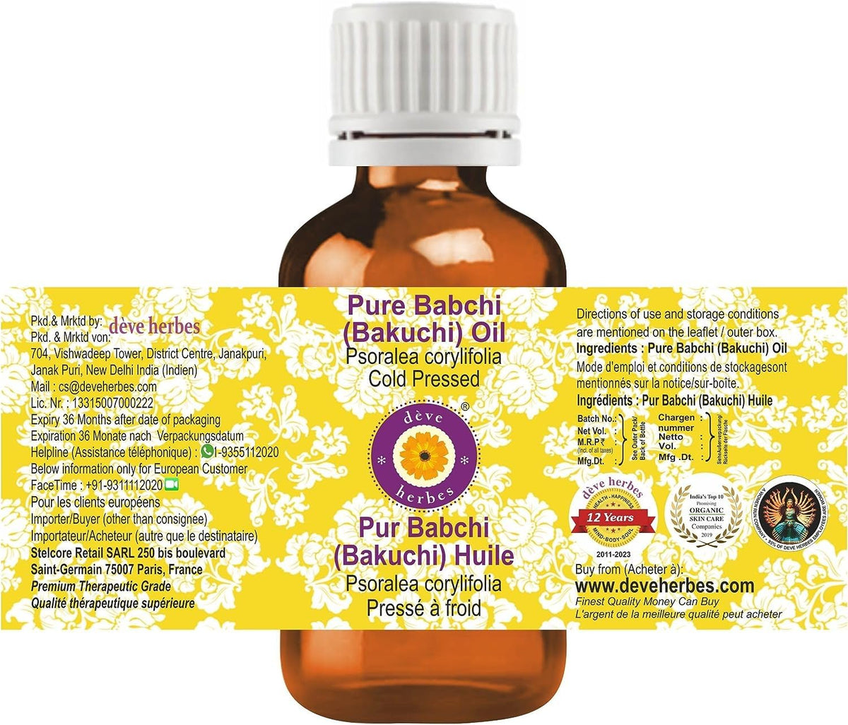 Deve Herbes Pure Babchi (Bakuchi) Oil (Psoralea corylifolia) Cold Pressed 30ml