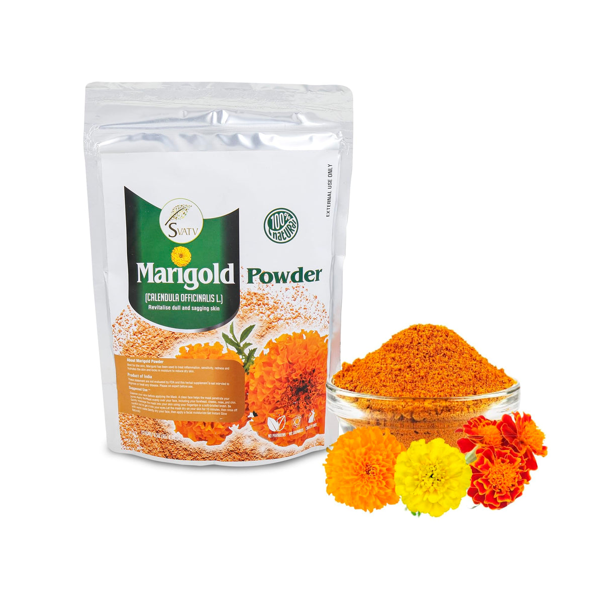SVATV Marigold Powder | Calendula Powder | Skin Exfoliation | Relieves skin impurities | Tightens the Skin | Paraben & Sulfate Free - 227g, Half Pound, 8 Ounce