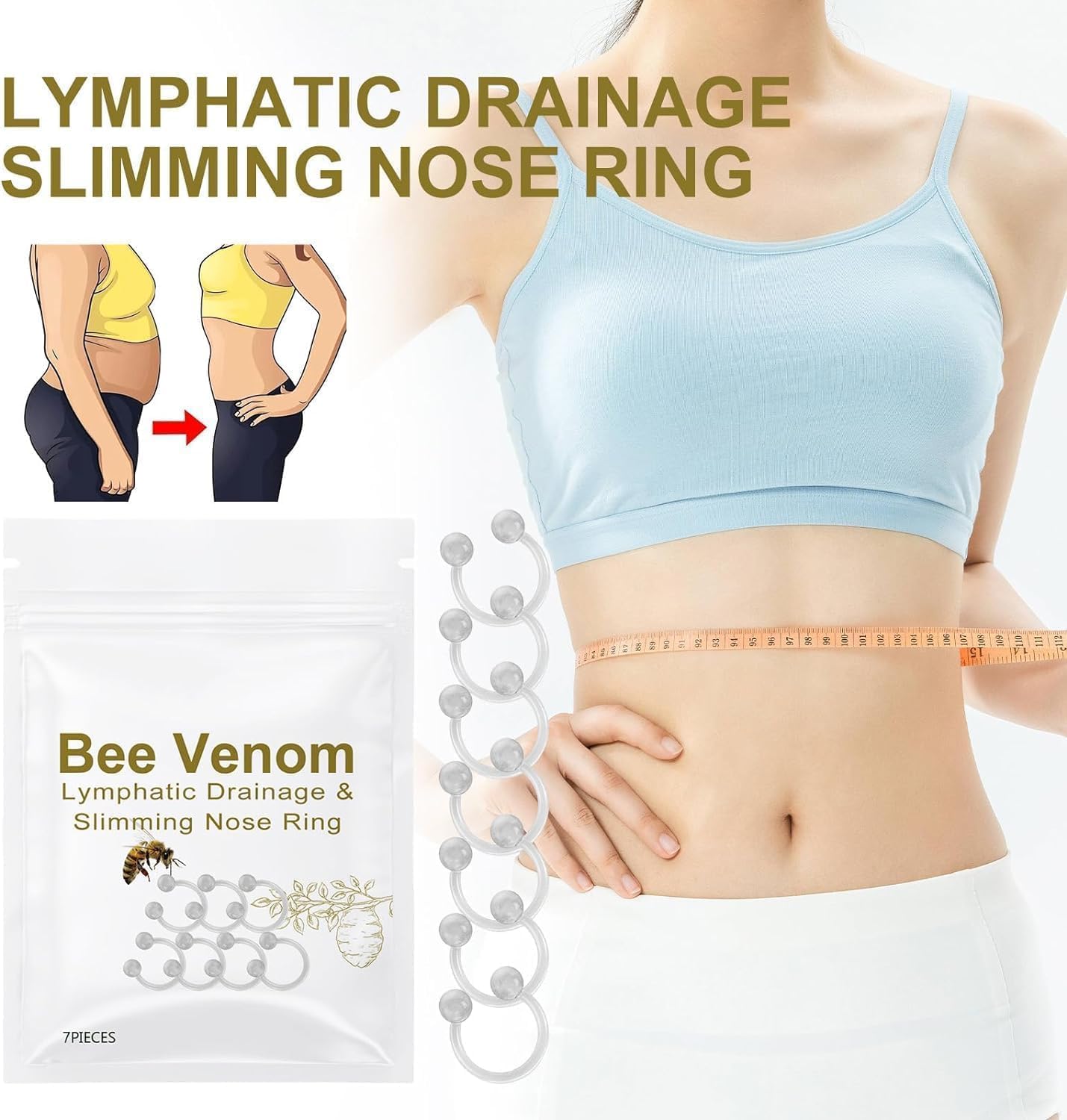 Generic Bee Venom Lymphatic Drainage Nose Ring, Bee Venom Lymphatic Drainage Nose Ring, Firming Essential Oil Ring, Slim Nose Ring for Women and Men (7psc)