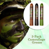 Generic Camouflage Face Paint Sticks Waterproof & Sweat-Resistant for Hunting Military Training Outdoor Survival - 3 Colour Set Easy Application Skin & Eye Concealment Tactical Gear Adults
