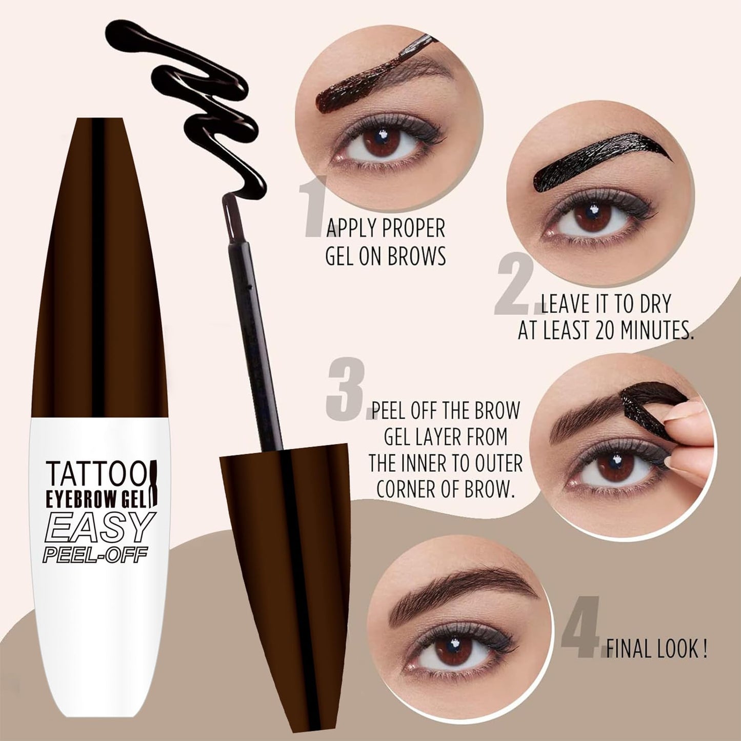 SHEBEEDO Eyebrow Tint Tattoo Peel Off Eyebrow Gel Semi-Permanent Colour Brow Tattoo Gel Waterproof Peel Off Eyebrow Gel, Lasts Up to 3 Days Makeup, Tattoo Brow Tint Suitable for All Brow Shapes(Light Brown)