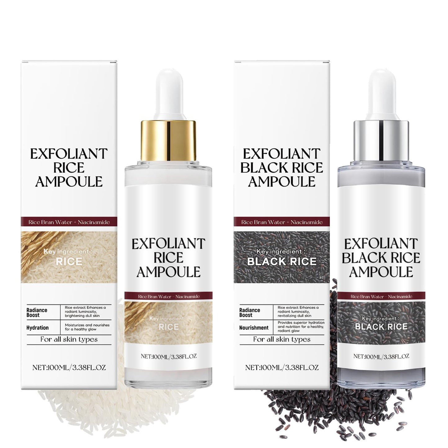 MEITREND Peel Shot Glow Rice Ampoule Duo, White & Black Rice Face Exfoliator Pore Minimizer, Gentle Soft Facial Scrub Exfoliator, Blackhead Remover, Acne Treatment, and Smooth Skin(30ml & 30ml)