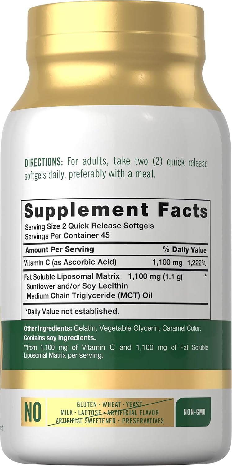 Carlyle Liposomal Vitamin C | 2200mg | 90 Softgels | High Potency Complex Supplement | Non-GMO, Gluten Free Supplement Packaging May Vary