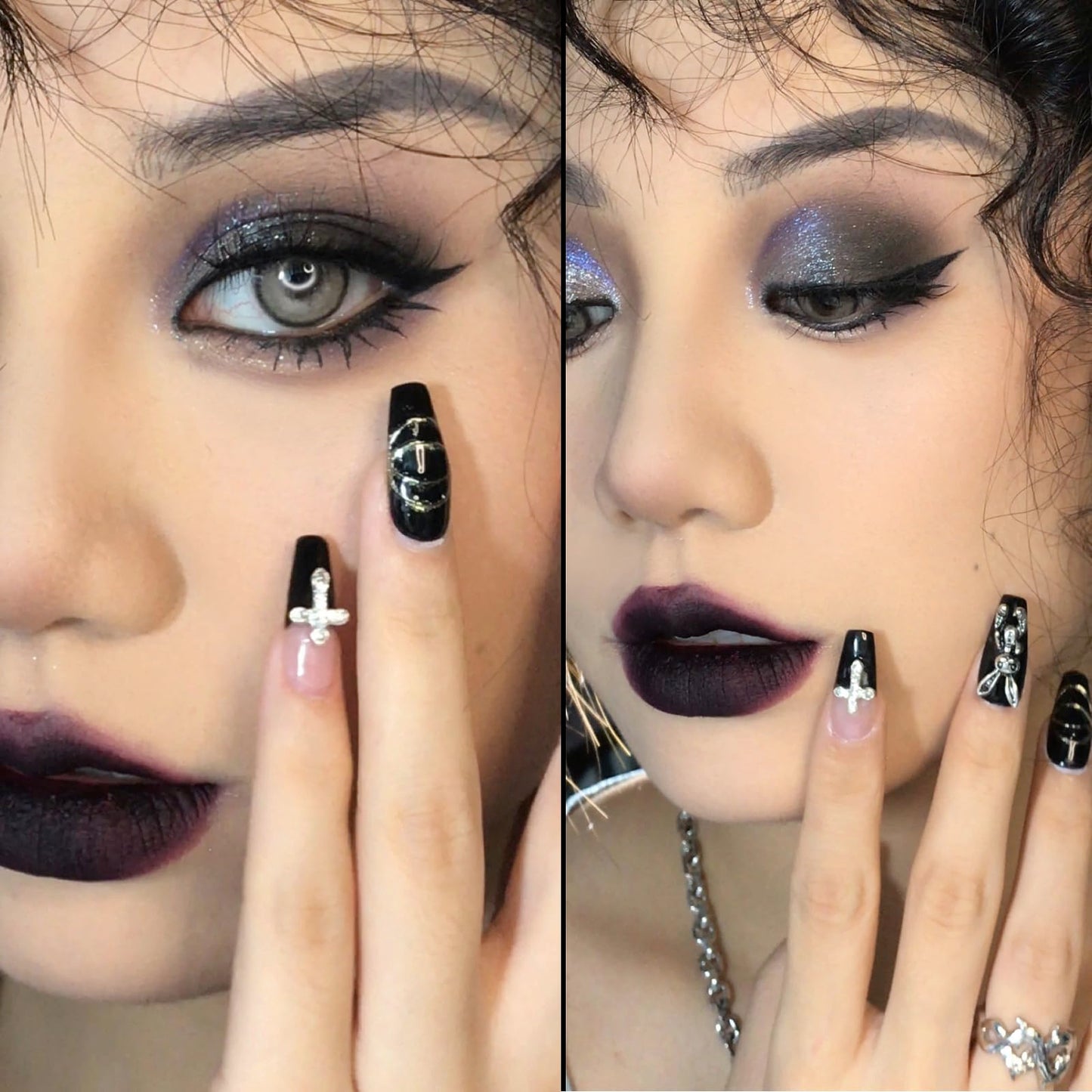 HAORQEE Black Eyeshadow Palette, Smokey Glitter Silver Gothic Eye Shadow Make Up Palettes White Grey Matte Cold Toned Long Lasting Waterproof Eye Shadows Pallets for Women Girls Halloween Goth Christmas Gifts