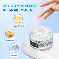 VGO Snail Mucin 92% Moisturizer Face Women Cream for Dry & Sensitive Skin, All Skin Types 50g