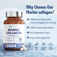 Marine Collagen Supplements for Women Men 2000mg 120 Capsules Hyaluronic Acid, Vitamin C, Vitamin E & Ashwagandha, Hydrolysed Collagen Peptides Types I & III Collagen Complex for Skin Joints Hair