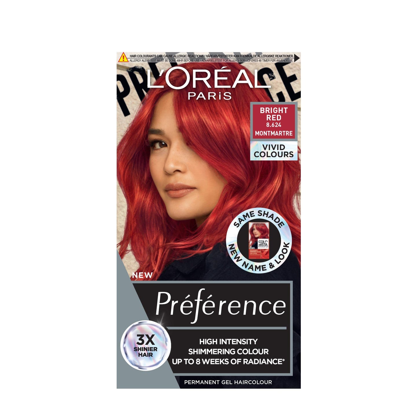 L'Oreal Paris L'Oréal Paris Permanent Hair Colour, Long-Lasting Shine and Intense Colour, For up to 8 Weeks, Preference Vivids (Colorista), Bright Red 8.624, x1 pack