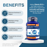Zipvit Vitamin B12 Tablets High Strength 1100mcg, 1 Year Supply, Pure Methylcobalamin, 360 Vegan Tablets, Reduces Tiredness, Supports Energy and Immunity