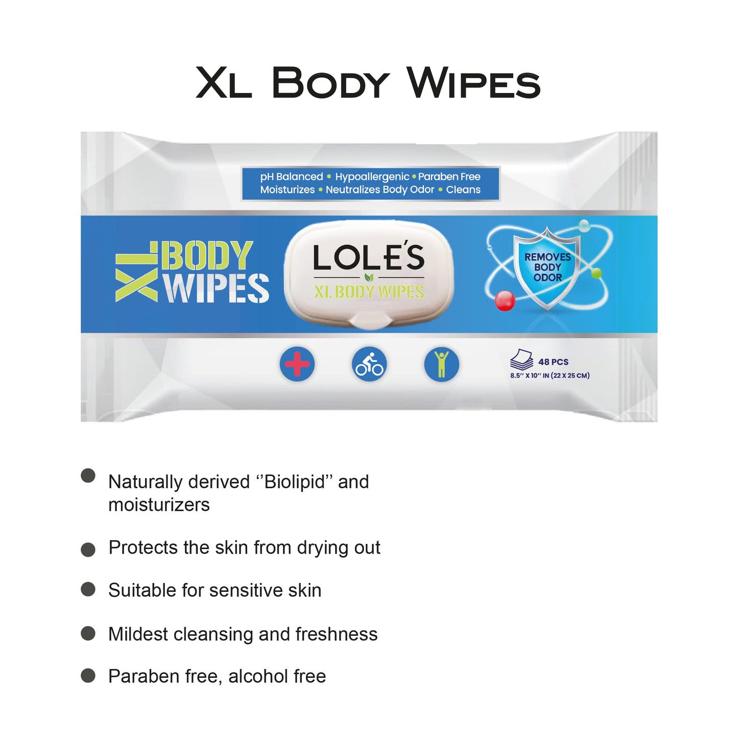 LOLE'S XL Body Wipes - Cleansing, Hydrating & Rinse Free - Extra Large Soft & Wet Body Wipes for Adults, Daily Use & Immobile - No Harsh Chemicals, Parabens Free