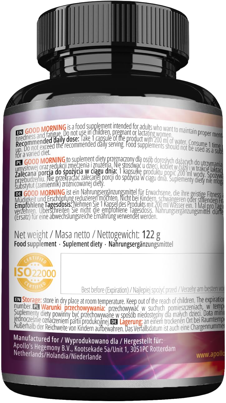 APOLLO'S HEGEMONY Good Morning - 150 Vegan Capsules - Natural Extract Blend - 3-Month Supply - Enhanced Mental and Physical Support - by Apollo's Hegemony