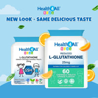 Health4All Kids L-Glutathione 25mg 60 Chewable Tablets, Reduced Glutathione (GSH) Antioxidant and Detox Support Supplement for Children 5+, Natural Vegan Orange Flavour, Sugar-Free | Made in UK