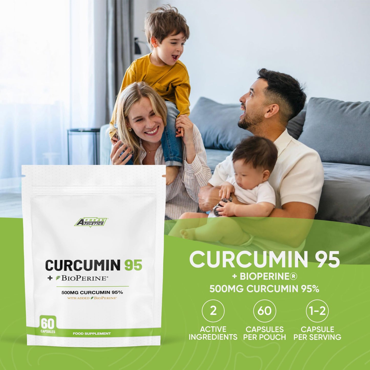 Freak Athletics Curcumin 95 + Bioperine® 60 Turmeric Curcumin Capsules High Strength with Black Pepper - Curcumin 95% & Black Pepper - Turmeric Curcumin UK Made…