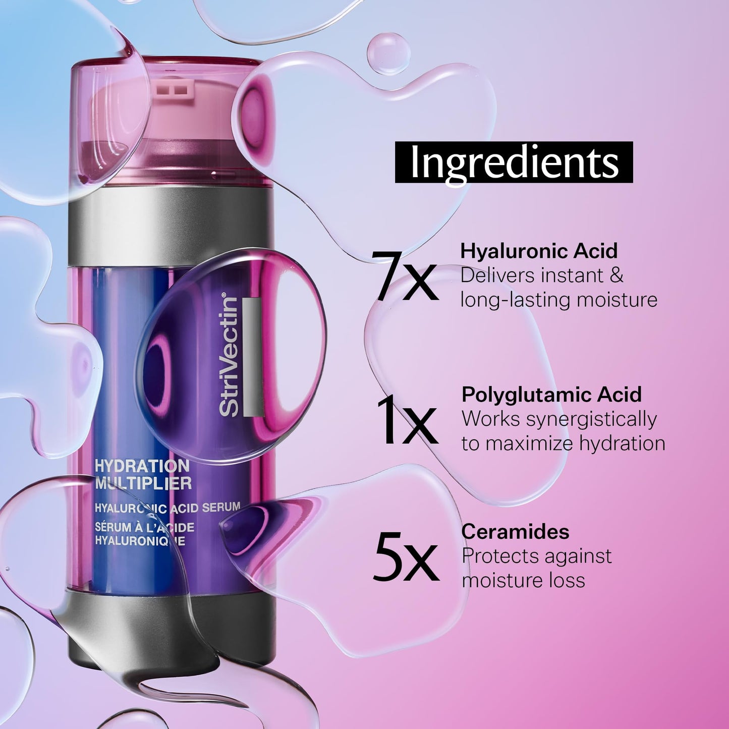 StriVectin Multi Action Hydration Multiplier Hyaluronic Acid Serum, Ceramides and Peptides for Dehydrated, Dry Skin 1 oz