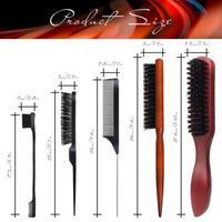 couduan 5 Pcs Slick Back Brush Set - Smoothing & Teasing Brush for Men's Hair & Beard - Rat Tail Comb with Double Sided Edge
