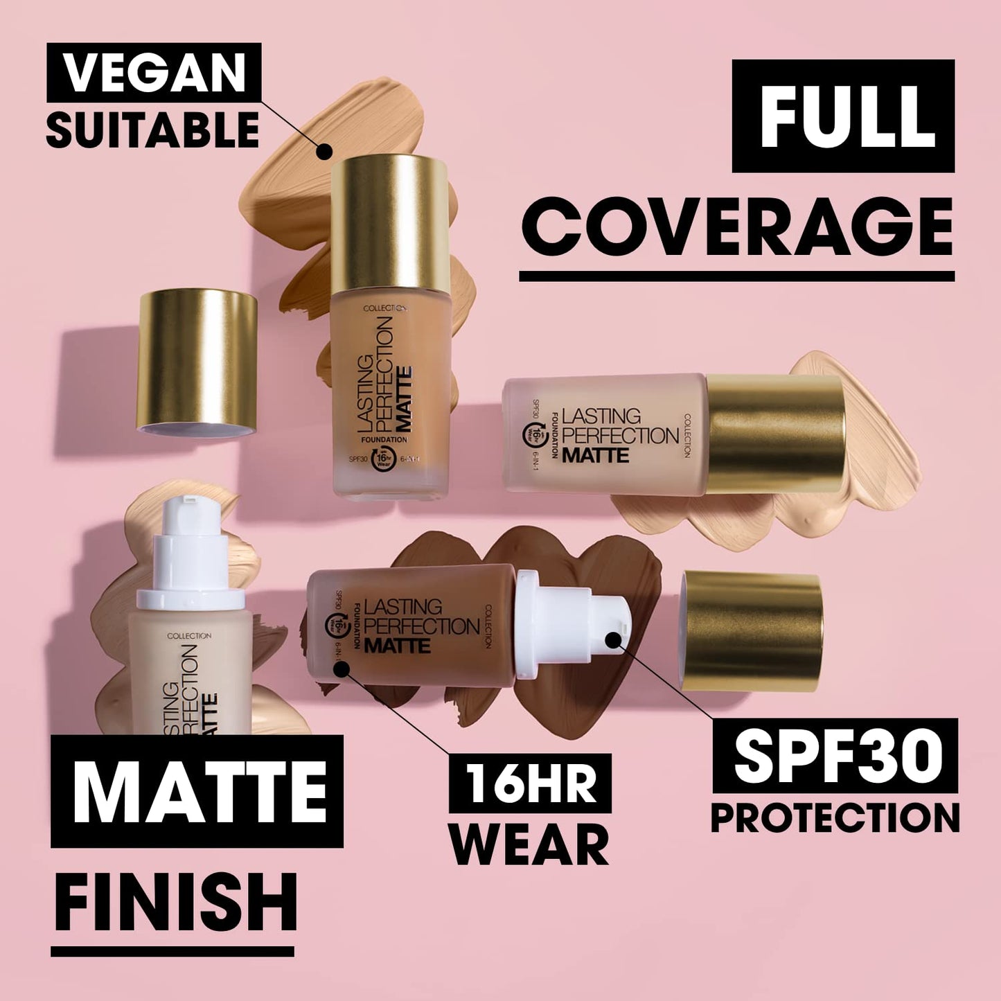 Collection Cosmetics Lasting Perfection Matte Foundation, Full Coverage, 27ml, Buttermilk