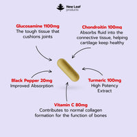 NEW LEAF PRODUCTS Glucosamine and Chondroitin High Strength - Enriched With Turmeric And Vitamin C - Glucosamine Sulphate Chondroitin Sulphate, Food Supplement - Contributes To The Normal Function of Bones 120 Capsules