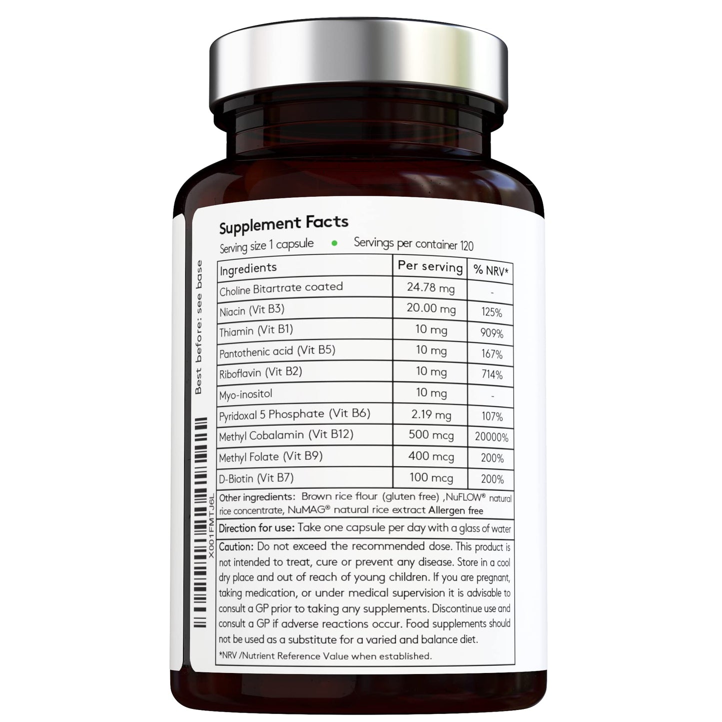 Vital Haven Triple Action Formula - Vitamin B Complex + Choline + Inositol - Vegan - High Strength - 4 Months Supply - Premium Ingredients - for Better Immune System and Cell Health - Made in The UK