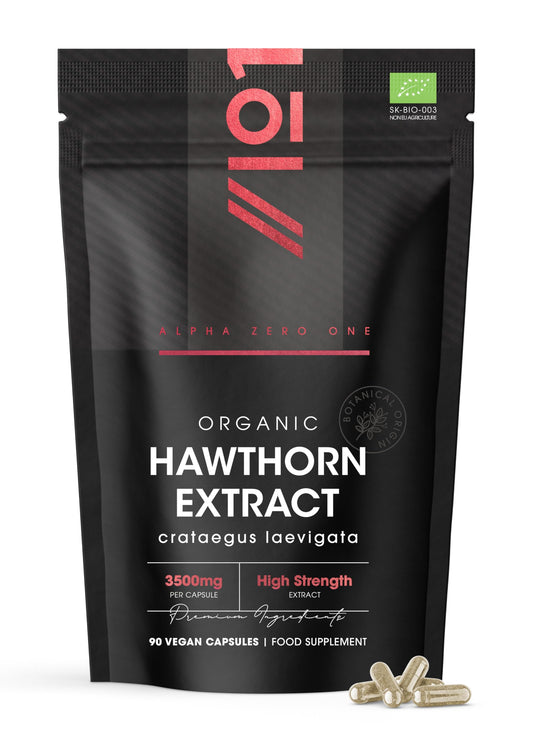 ALPHA01 Organic Hawthorn Extract 7500mg – 90 Vegan Capsules – High Strength Hawthorn Berry Supplement 15:1 Extract – Resealable and Recyclable Pouch by Alpha01