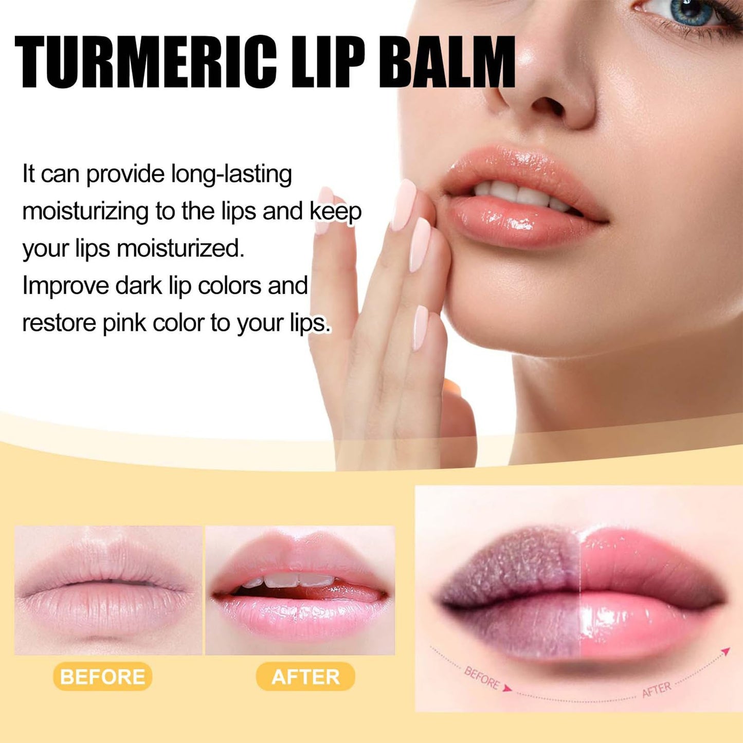 SHEBEEDO Lip Balm, Turmeric Lip Balm,Lip Lightening For Dark Lips,Long Lasting Moisturizing Lip Care Cream, Nourishes Lips, Reduces Chapped Dry Lips, Repairs Cracks,Natural Bright Lip Mask For Women Men