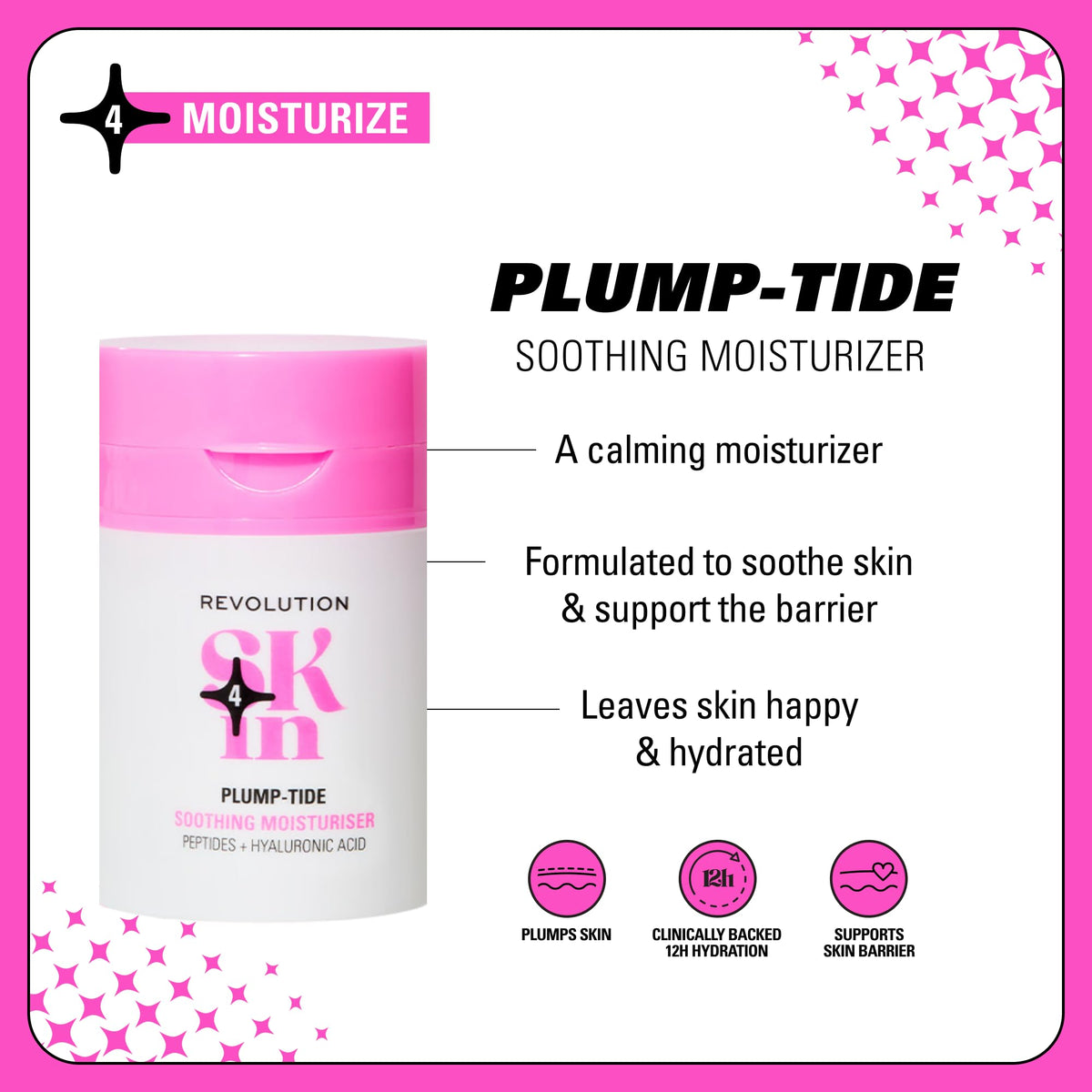 Revolution Skincare London Revolution Skin, Plump-Tide Peptide & Hyaluronic Acid Soothing Moisturiser, Calming Face Cream, Vegan & Cruelty-Free, 50ml