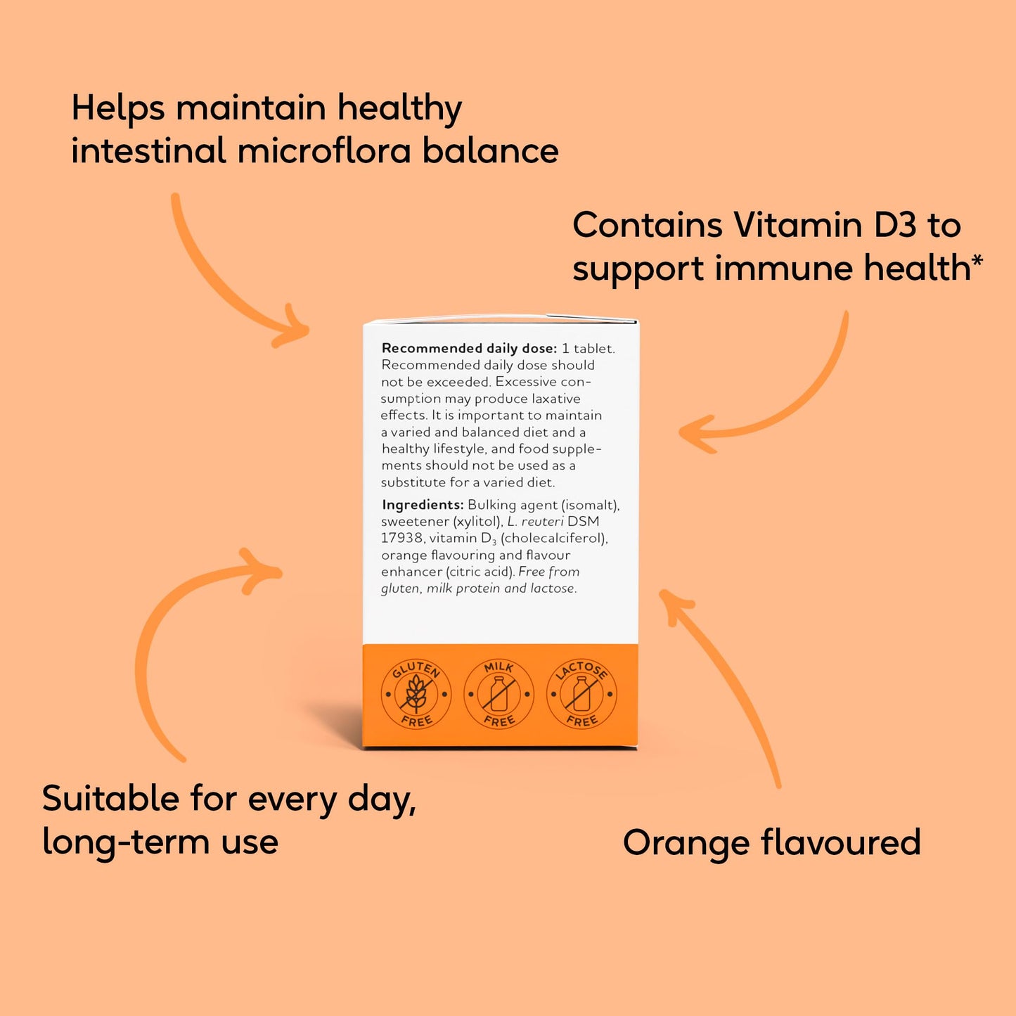 BioGaia BIOGAIA Protectis Probiotic Tablets with Vitamin D3, Orange Flavoured, 30 Tablets