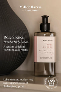 Miller Harris Rose Silence Hand and Body Lotion 300ml – Shea Butter, Argan Oil, Glycerin, Aloe Vera & Vitamin B5 | Soft & Delicate Rose Scent for Gentle Cleansing