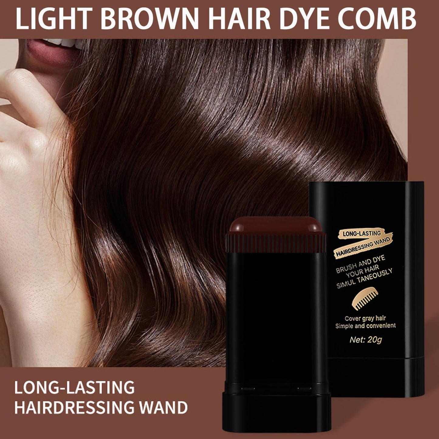 DMQ Temporary Hair Color Stick, 20G Light Brown Hair Dye Comb,Instant Coverage, Quick Styling & Concealing, Portable Dye Comb For Travel Business Trips (Light Brown)